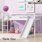 Bellemave® Twin Size Rubber Wood Low Loft Bed with Slide, Ladder, Safety Guardrails - Bellemave